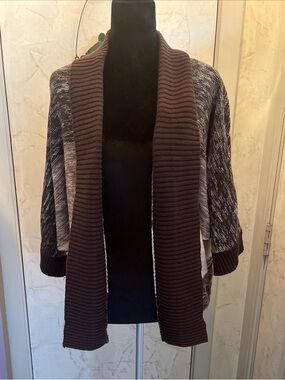 AB Studio Brown and Gray Open-Front Shawl Collar Cardigan